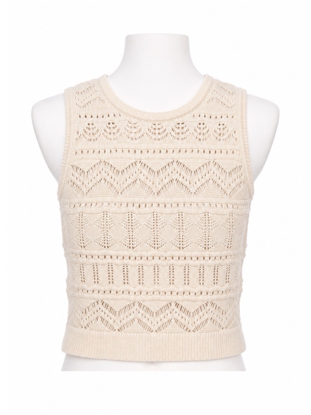 Size L Lauren Ralph Lauren Cream Crochet Knit Lined Sleeveless Sweater Vest